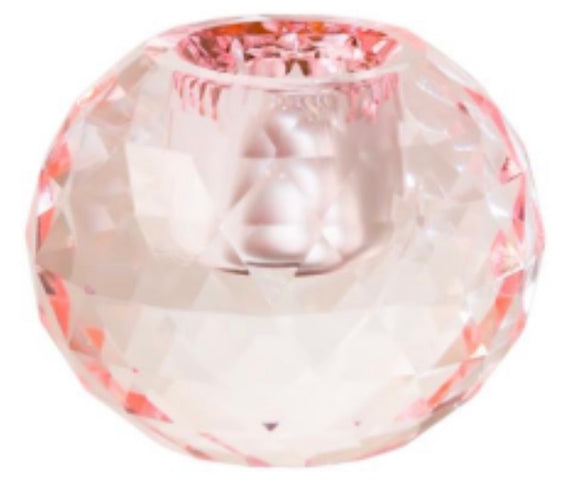 Rund krystal stage i pink fra EJA - elegant lysestage
