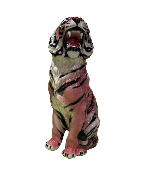 Stor pink tiger - porcelænsfigur 92 cm set fra en anden vinkel