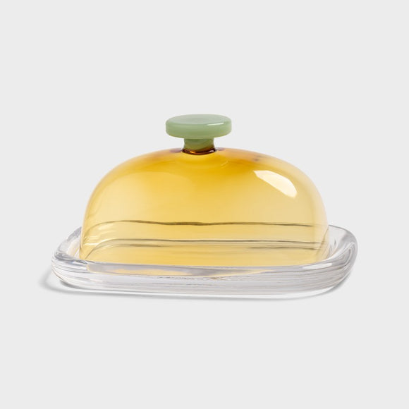Gul smørskjuler i glas fra &klevering