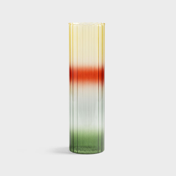 Stor gradient evening vase fra &Klevering, glasvase i gul, rød og grøn